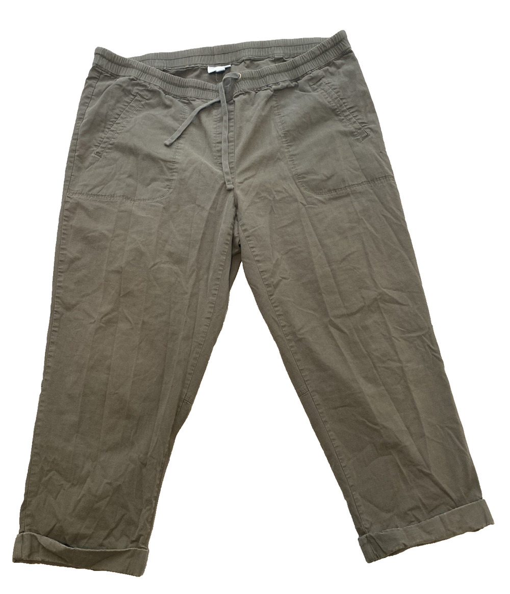 J Jill Womens Green Canvas Cuffed Capris Size 1X (XL)Lightweight Outdoorsy Pants